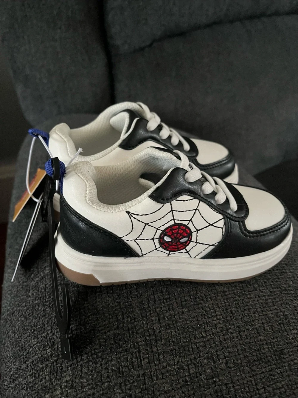 Old Navy White and Black Kids Spider Web Sneakers with Red Accent